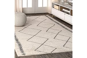 JONATHAN Y MOH203A-8 Zaina Moroccan Beni Souk Indoor Farmhouse Area-Rug Bohemian Minimalistic Geometric Easy-Cleaning Bedroom Kitchen Living Room Non Shedding, 8 X 10, Cream,Black