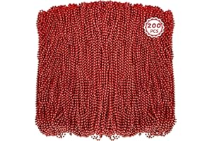 HUSKEIN 200 PCS Bead Necklace, 33 IN Red Mardi Gras Beads, Mardi Gras Party Costume Accessories, Parade Throws Beads Bulk for Christmas Pirate Wedding Baby Shower Party Supplies Decor