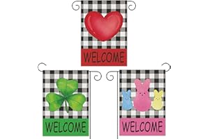 X1ZUUE 3Pcs Holiday Garden Flags Valentines Welcome Flag St. Patrick's Day Lucky Banners Burlap Yard Signs Easter Vertical Double Sided House Flags Seasonal Festive Decors for Indoor Outdoor Lawn, 12 x 18 in