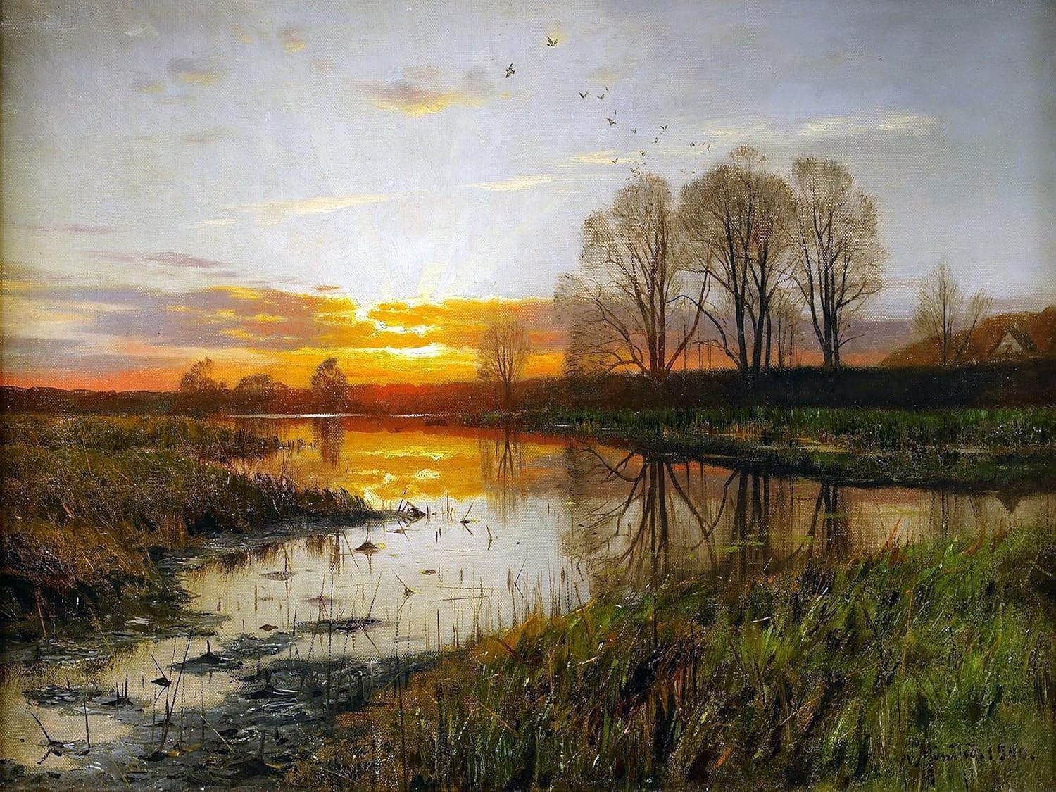 sunset meadow river by P. Monsted Tile Mural Kitchen Backsplash Marble Ceramic - Picture 2 of 7
