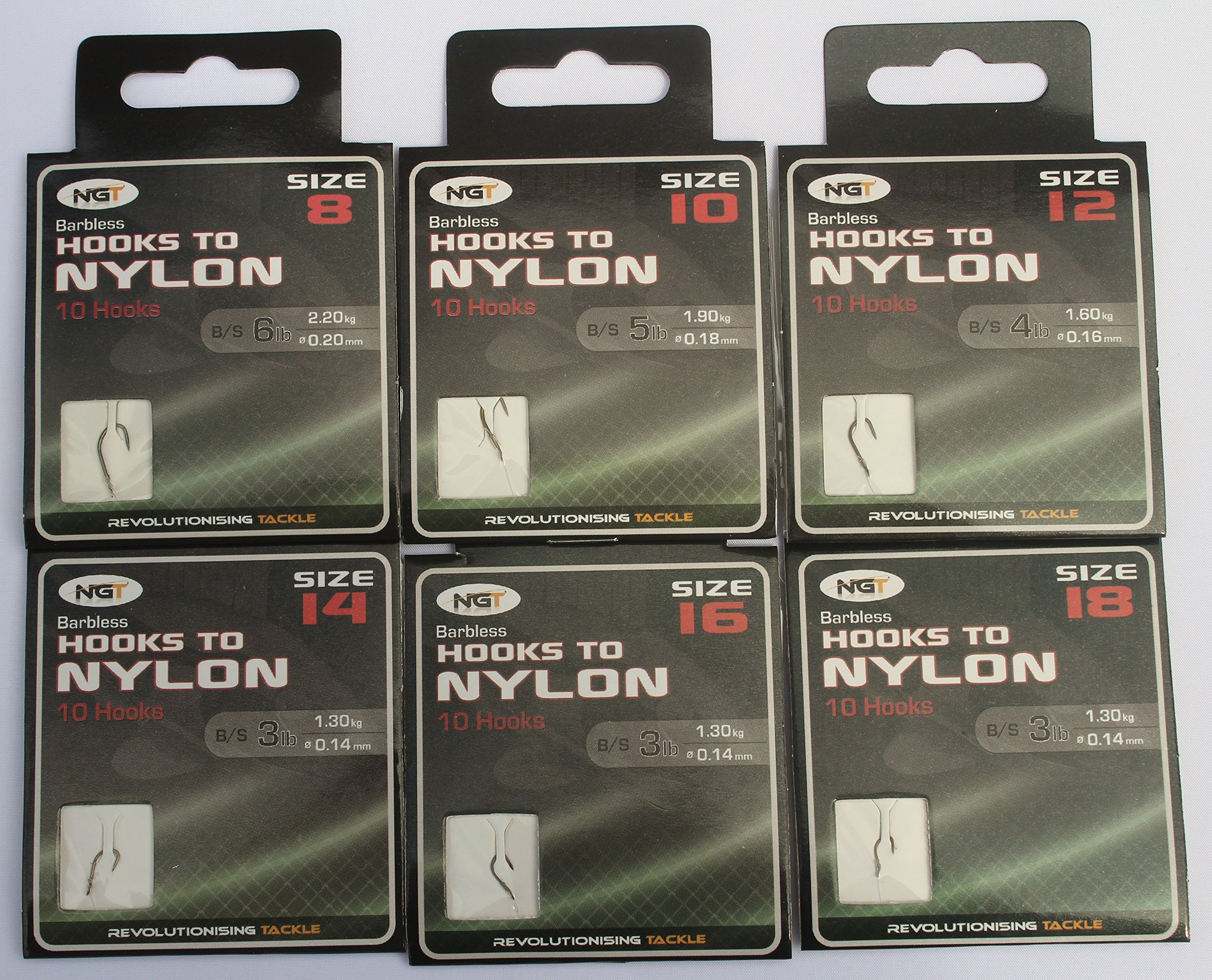 60 Coarse Barbless Hooks to Nylon-6 sizes carp/coarse fishing
