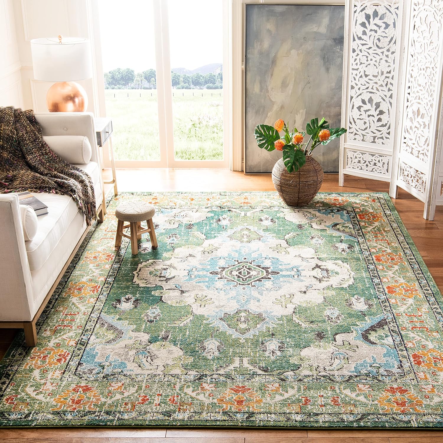 Rugs, Pads & Protectors - SAFAVIEH Monaco Collection Area Rug - 8' x 10', Forest Green & Light Blue, Boho Medallion Distressed Design, Non-Shedding & Easy Care, Ideal for High Traffic Areas in Living Room, Bedroom (MNC243F)