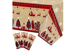 BkeeCten Christmas Plastic Table Cover - 3 Pack Merry Christmas Buffalo Plaid Disposable Waterproof Plastic Rectangle Xmas Table Cloth Winter Holiday Party Picnic Decoration Supplies Indoor Outdoor