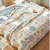 Scientific Sleep Floral Boho Mandala Datura Flower Bohemia Reversible 100% Cotton Muslin Blanket Throw Cover for Bed Couch Sofa Cozy Soft Lightweight Warm Quilt Bedspread Coverlet Twin 60 in x 80 in