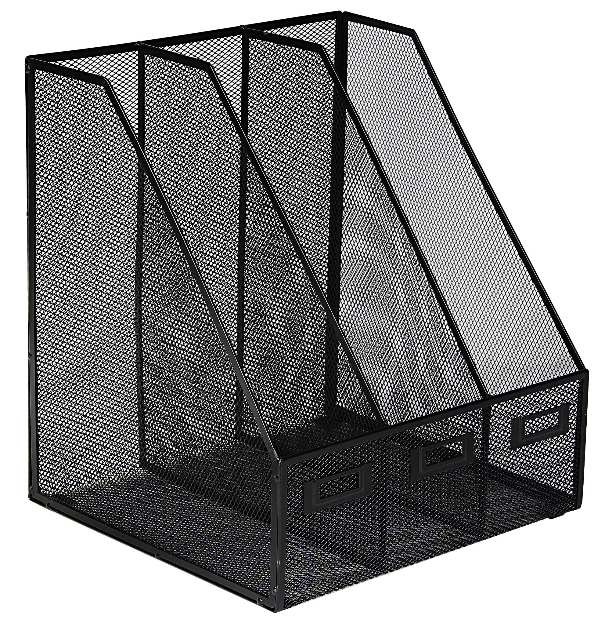 OSCO Black Mesh Triple Magazine Rack Single, Folder Storage, File Organiser, 3 Sections Desk Tidy, Document Holder, Office Desktop Organiser, Paper Storage, Home Office Accessories