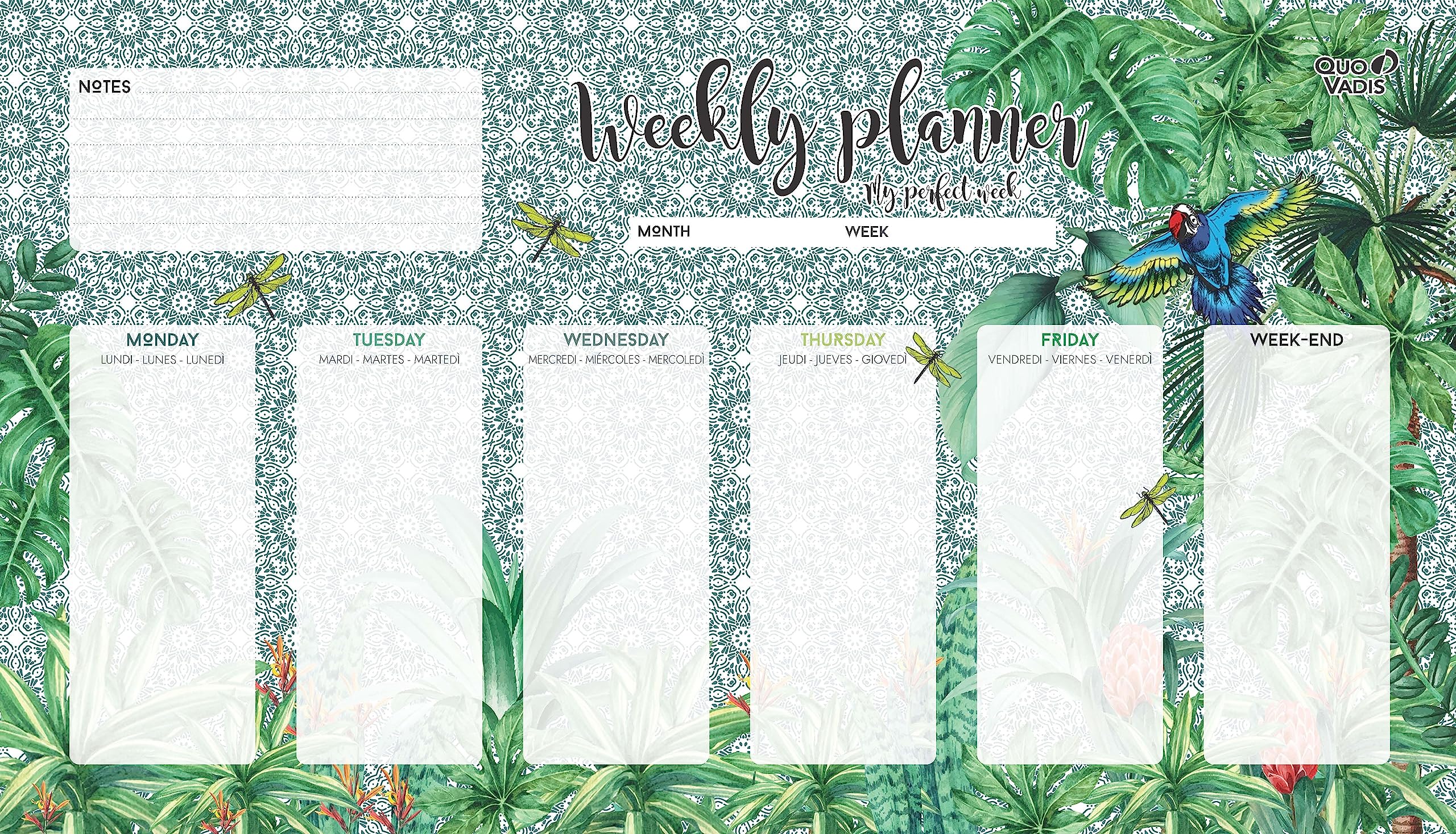 Quo Vadis 245068Q – Perpetual Calendar/Multilingual Writing 43 x 25 cm JUNGLE Poetic