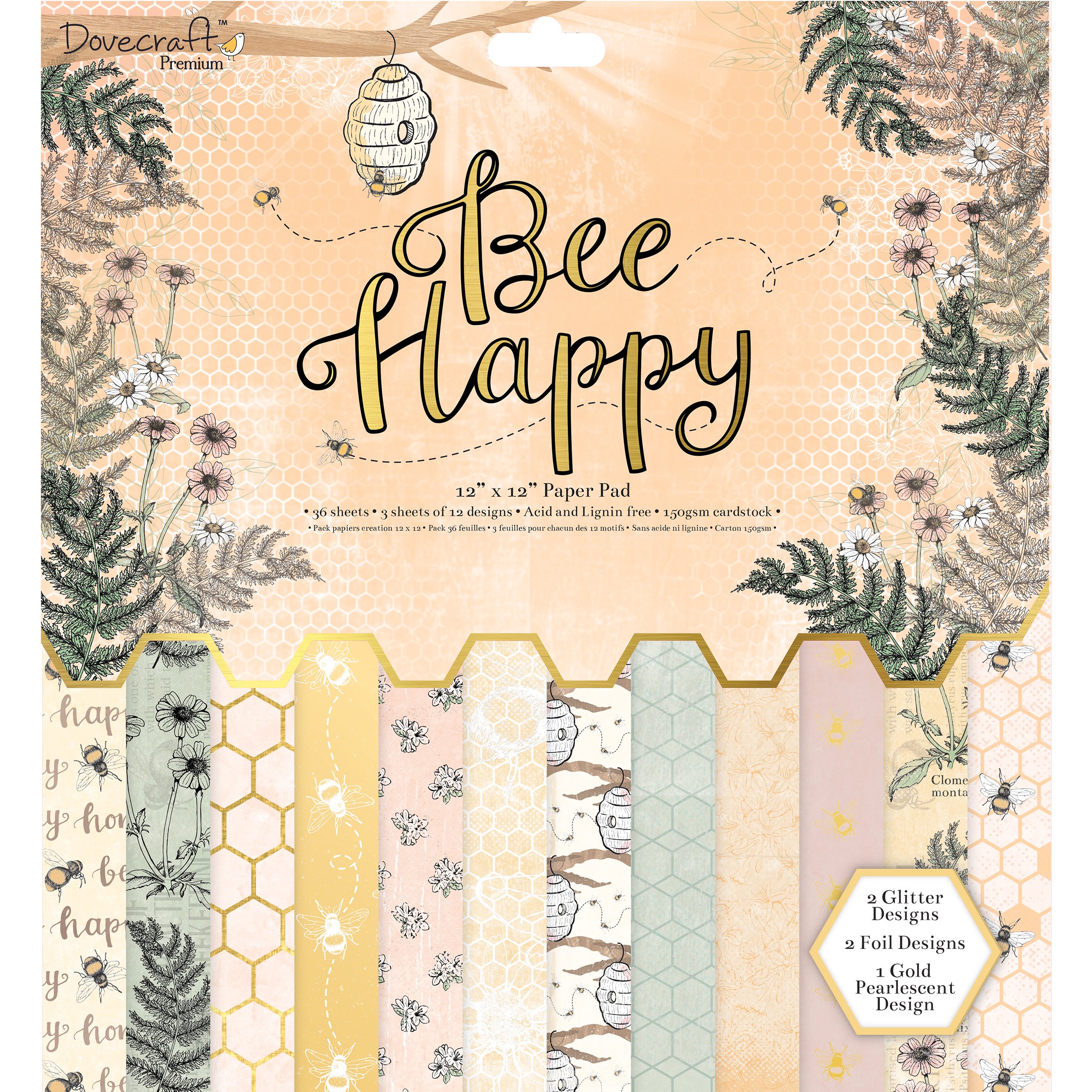Dovecraft DCPAP070 Bee Happy Premium Collection - 12"x12" Paper Pad (FSC)