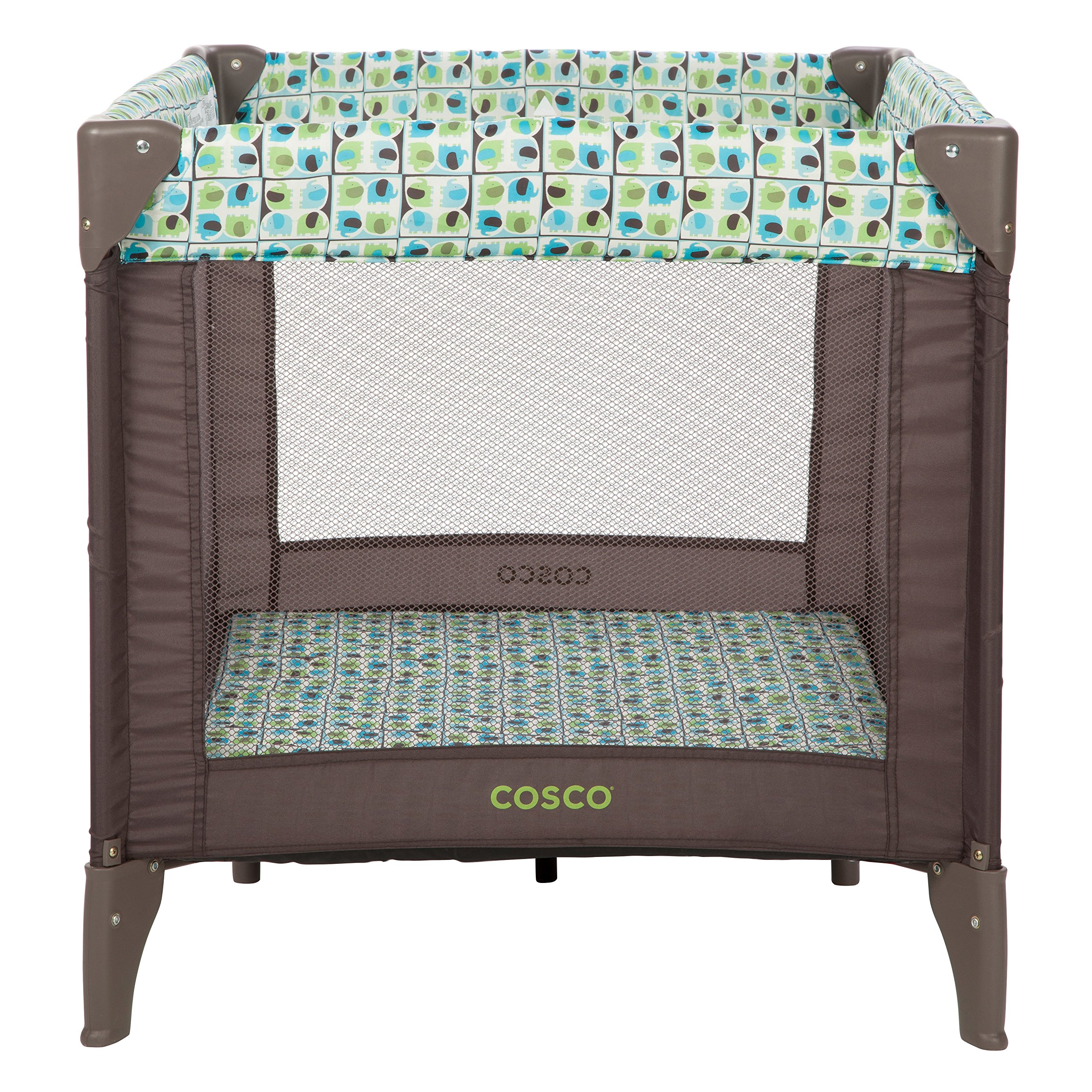 Cosco Funsport Compact Portable Playard, Lightweight, Easy Set up, Foldable Baby Playpen with Carry Bag, Elephant Squares