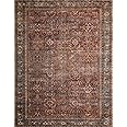 Loloi Layla Collection, LAY-01, Brick/Blue, 7'-6" x 9'-6", .13" Thick, Area Rug, Soft, Durable, Vintage Inspired, Distressed,