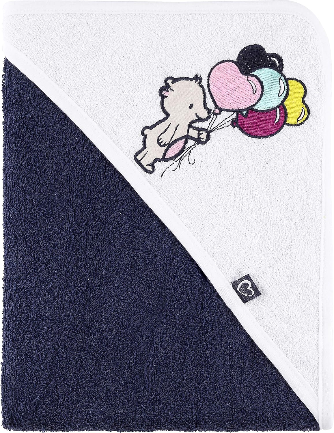 Be Mammy Baby Hooded Towel Made of Cotton Oeko-Tex Standard 100 39.37in x 39.37in BE20-240 (Dark Blue - Bear)