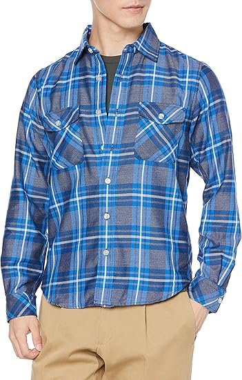 Amazon エーグル シャツ 公式 Hw フランネルチェックシャツ メンズ Zch012a ブルー 日本 00s 日本サイズs相当 シャツ 通販