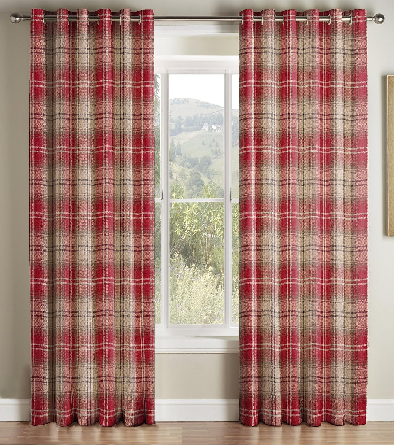 Montgomery Kirkwall Red Lined Eyelet Headed Curtain 229 Cm X 137