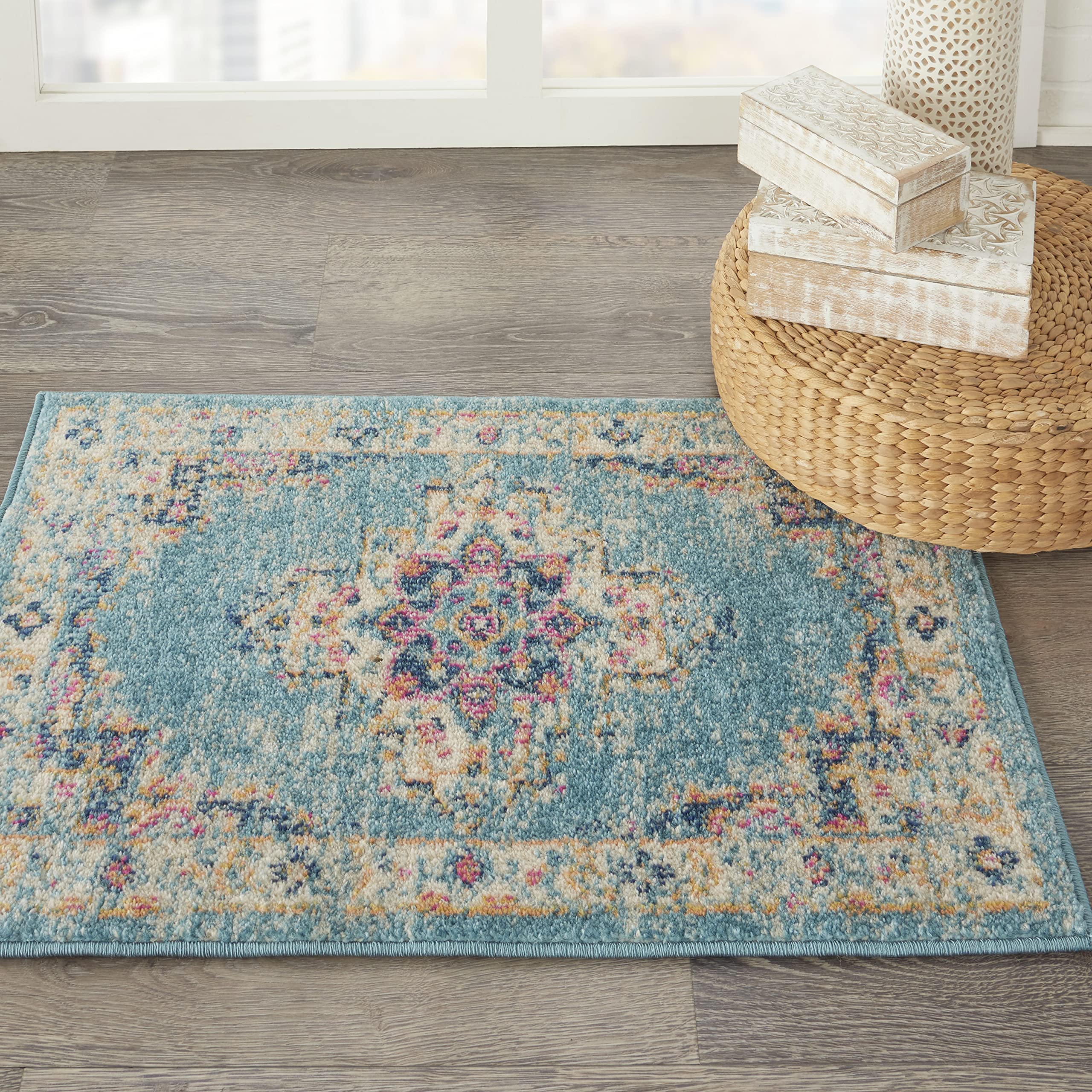 Nourison Passion Light Blue 1'10" x 2'10" Area Rug, Boho, Traditional, Easy Cleaning, Non Shedding, Bed Room, Living Room, Hallway, (2' x 3')