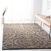 SAFAVIEH Florida Shag Collection Area Rug - 5'3" x 7'6", Grey & Beige, Damask Design, Non-Shedding & Easy Care, 1.2-inch Thic