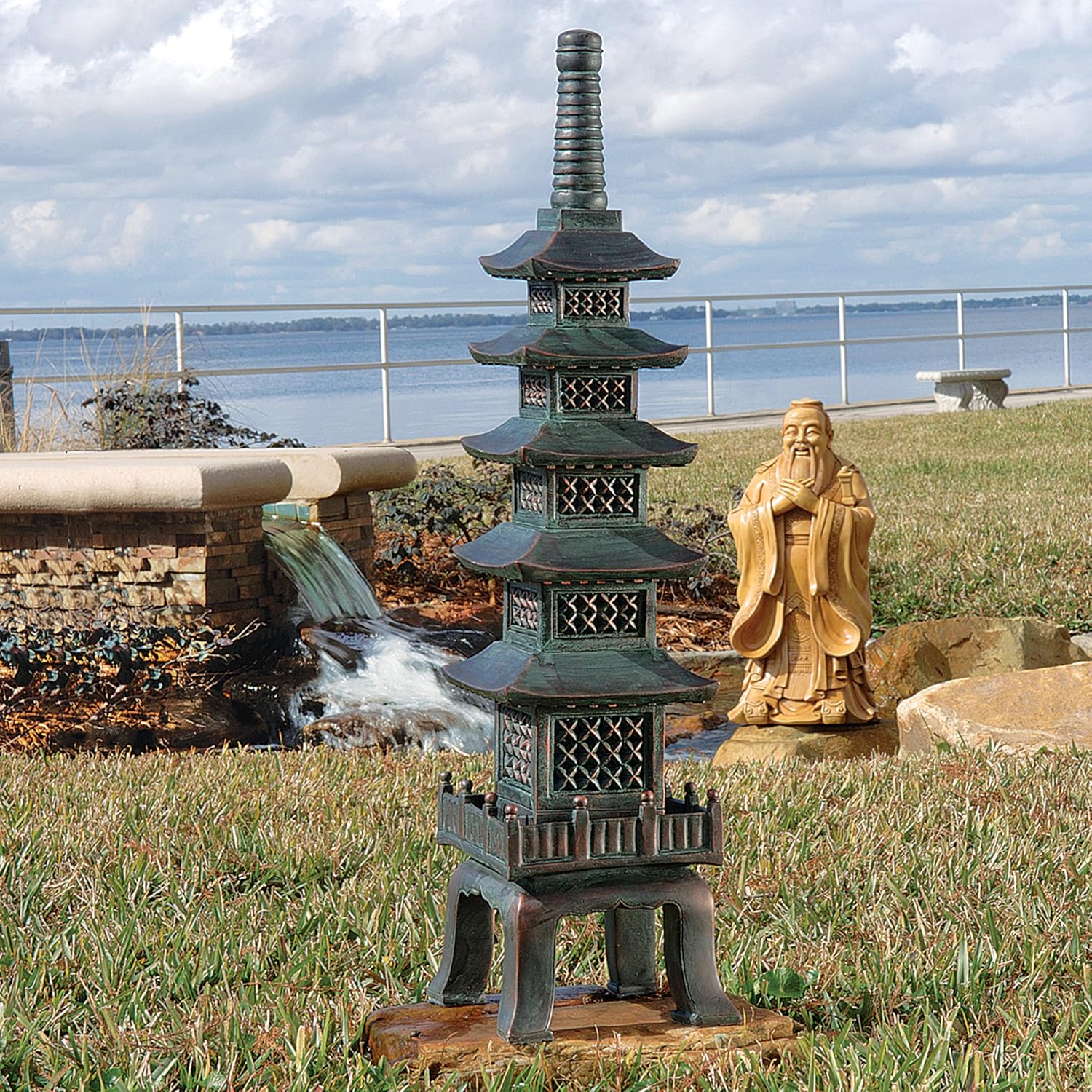Design Toscano The Nara Temple Pagoda Asian Decor Garden Statue, Large 28 Inch, Polyresin, Verdigris Green Bronze : Japanese Garden Decor : Garden & Outdoor