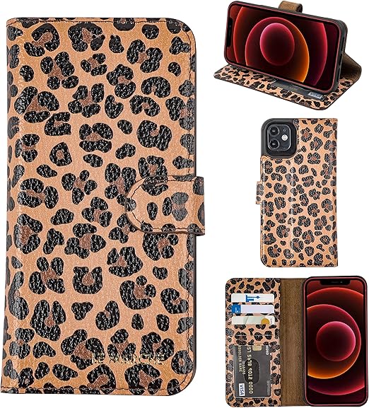 Amazon Com Leather Detachable Wallet Case Compatible With Iphone 12 Pro Max 6 7 Rfid Protection Magnetic Detachable Cover Case Credit Card Holder Cash Slot With Kickstand For Men And Women Leopard