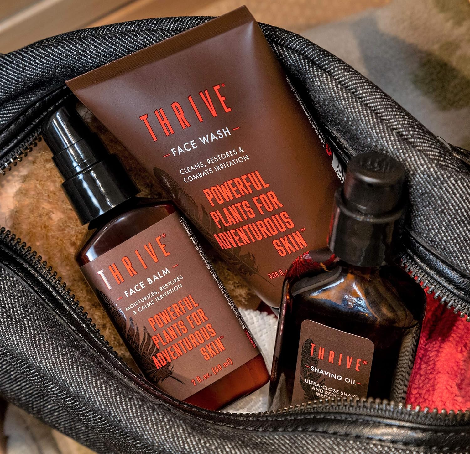 Thrive Natural Men's Skin Care Set (3 Piece) – Grooming Gift Set to Wash, Shave, and Moisturize Daily; Gift for Men Made in USA with Organic & Unique Natural Ingredients for Healthy Mens Skin Care: Beauty