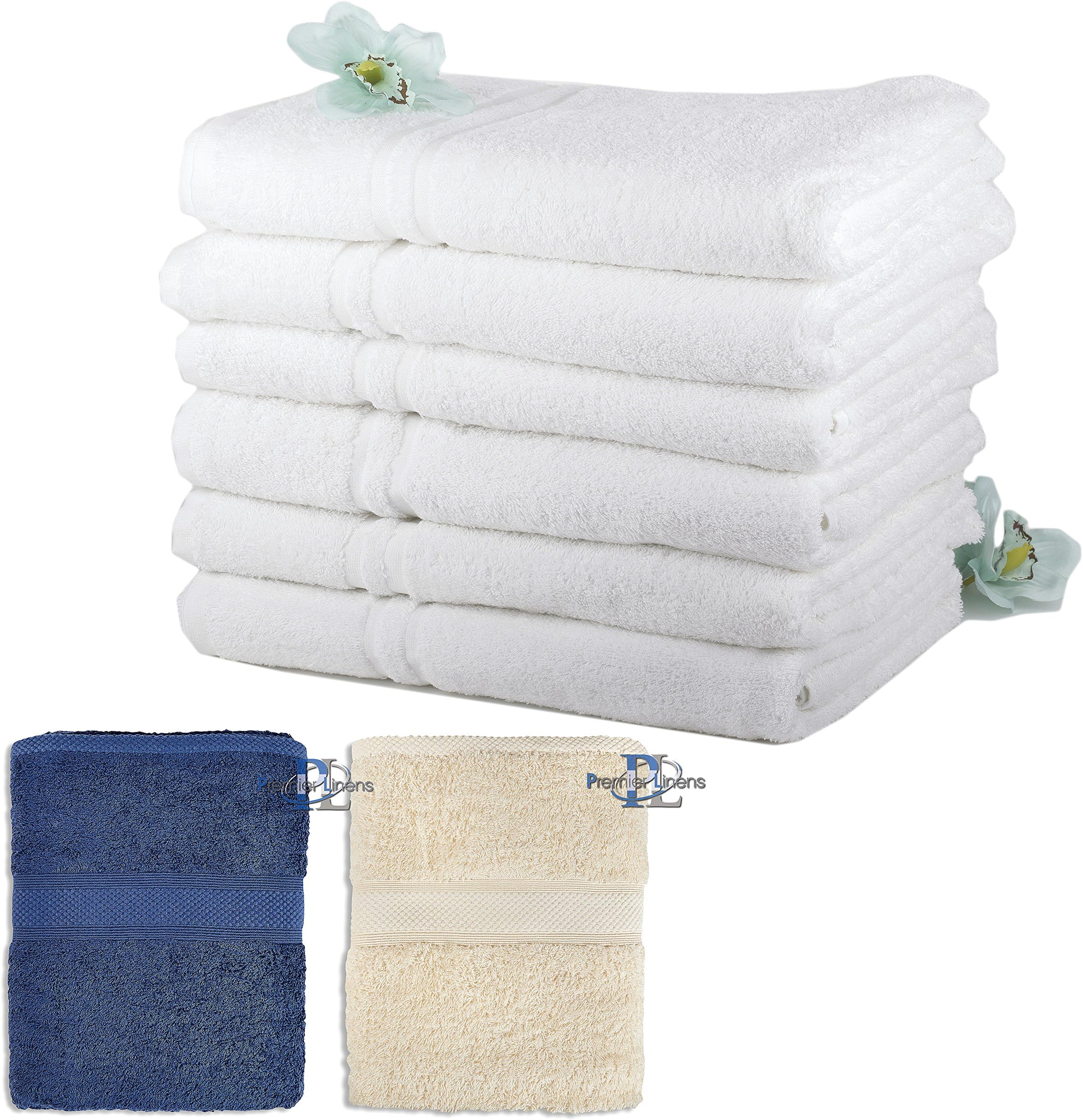 Premier Linens Pack of 6 Supreme 100% Cotton Hotel Quality Bath Towels, White 500gsm