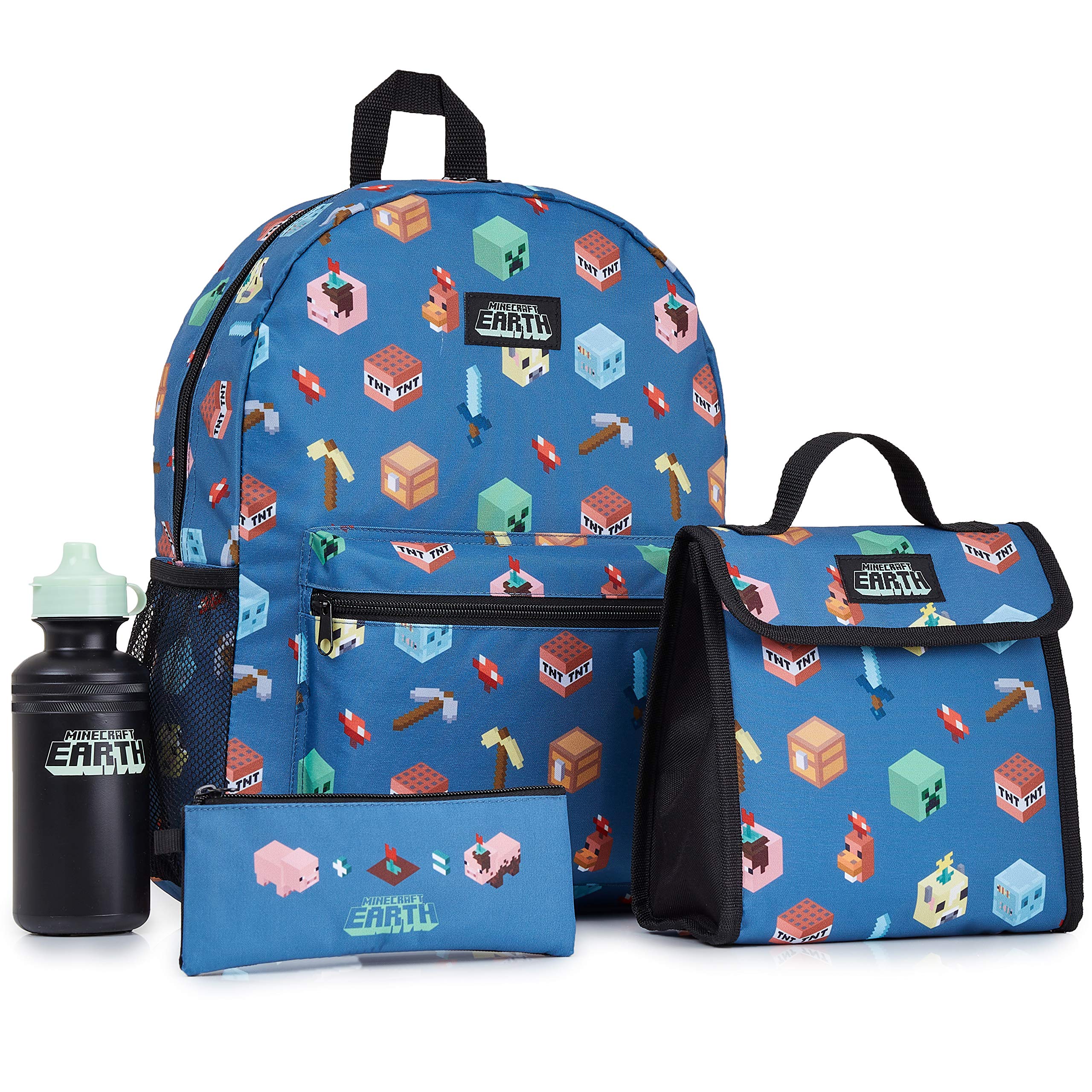 Minecraft School Backpack, Boys, Kids Backpack, Pencil Case, Lunch Bag, Set, Blue, One Size