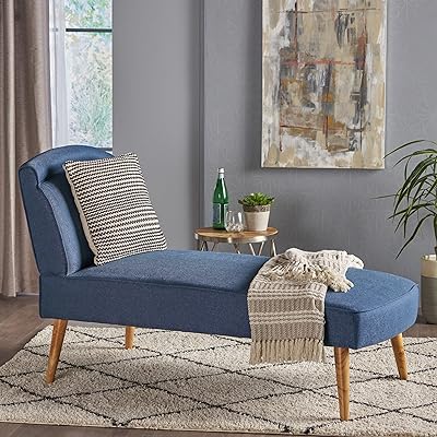 Jolie Mid Century Modern Navy Blue Fabric Chaise Lounge