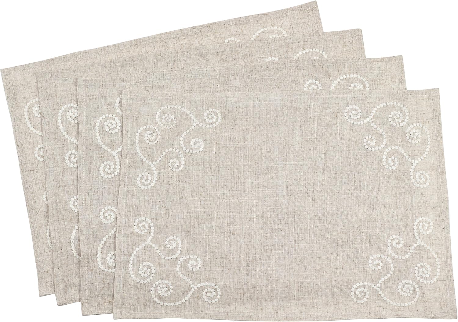 SARO LIFESTYLE Embroidered Swirl Design Linen Blend Tablecloth/001.N67120B, 67" x 120", Natural: Home & Kitchen