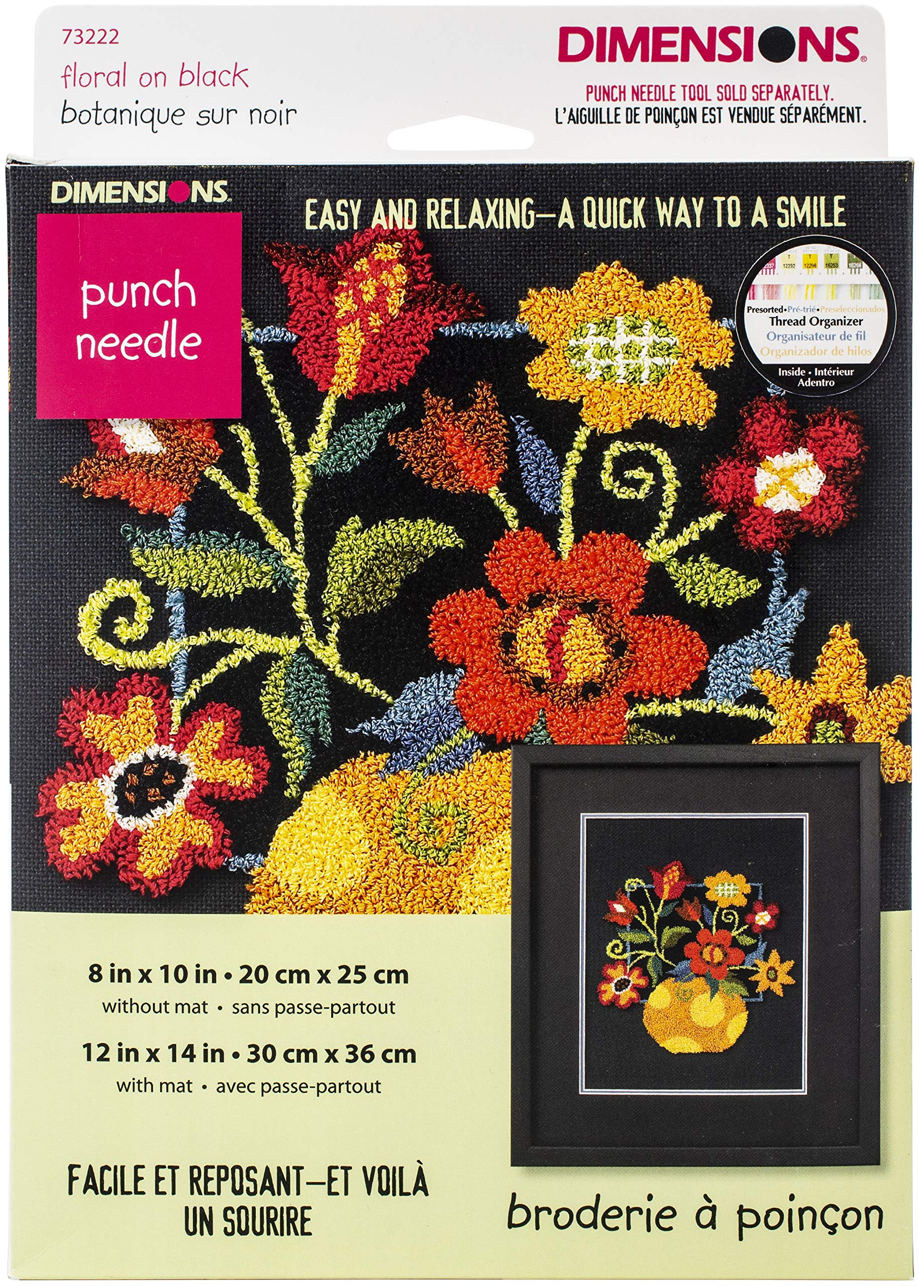 Dimensions "Floral on Black Punch Needle Kit, Multi-Colour