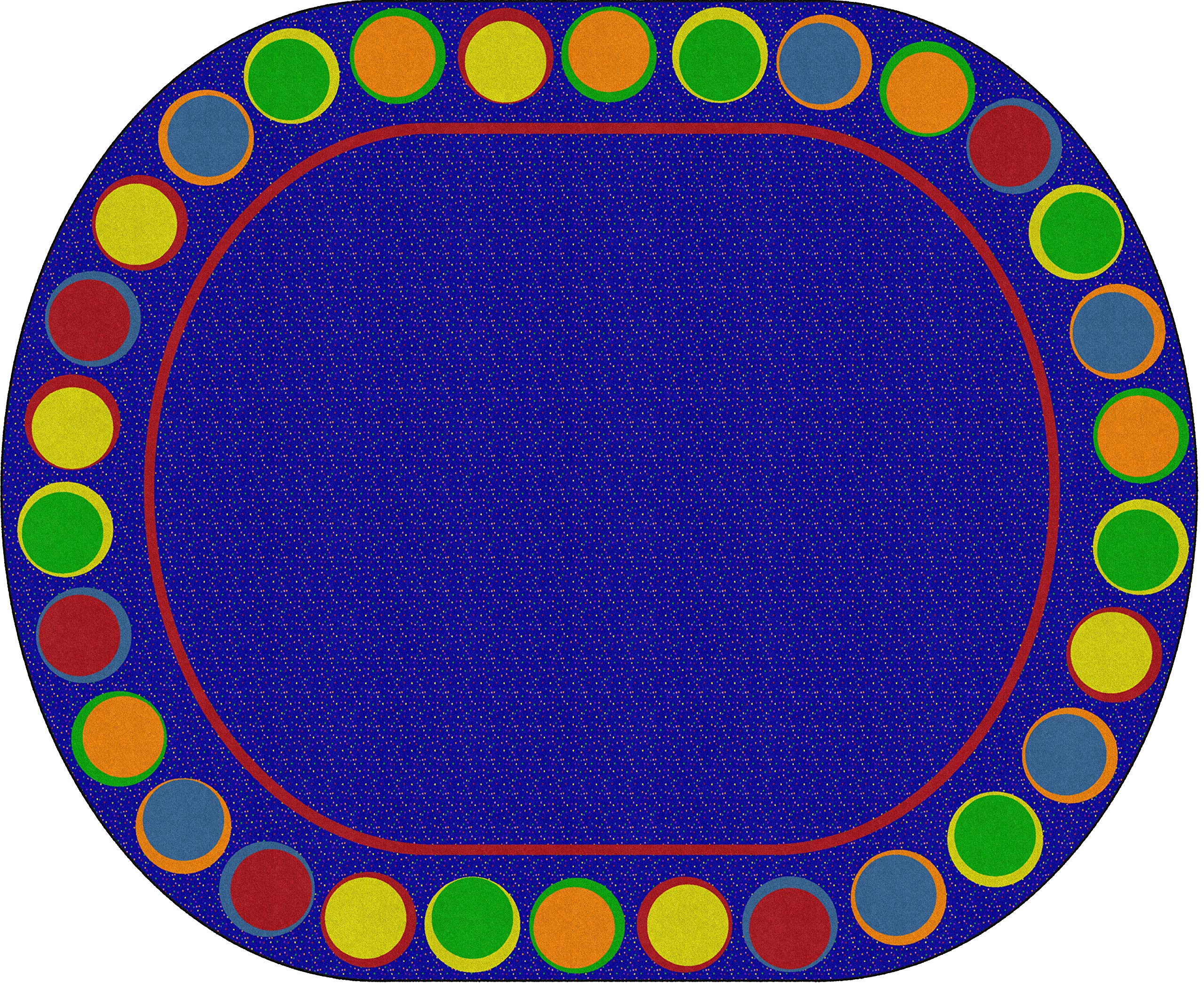 Photo 1 of Flagship Carpets Sitting Spots Seating Oval Area Rug for Children's Classroom or Kids Playroom, and Home Learning Carpet, Seats 30, 10'6" x 13'2", Blue