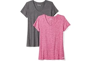 Amazon Essentials Womens Active Quick Dry Tech Stretch Short-Sleeve V-Neck T-Shirt (Available in Plus Size)