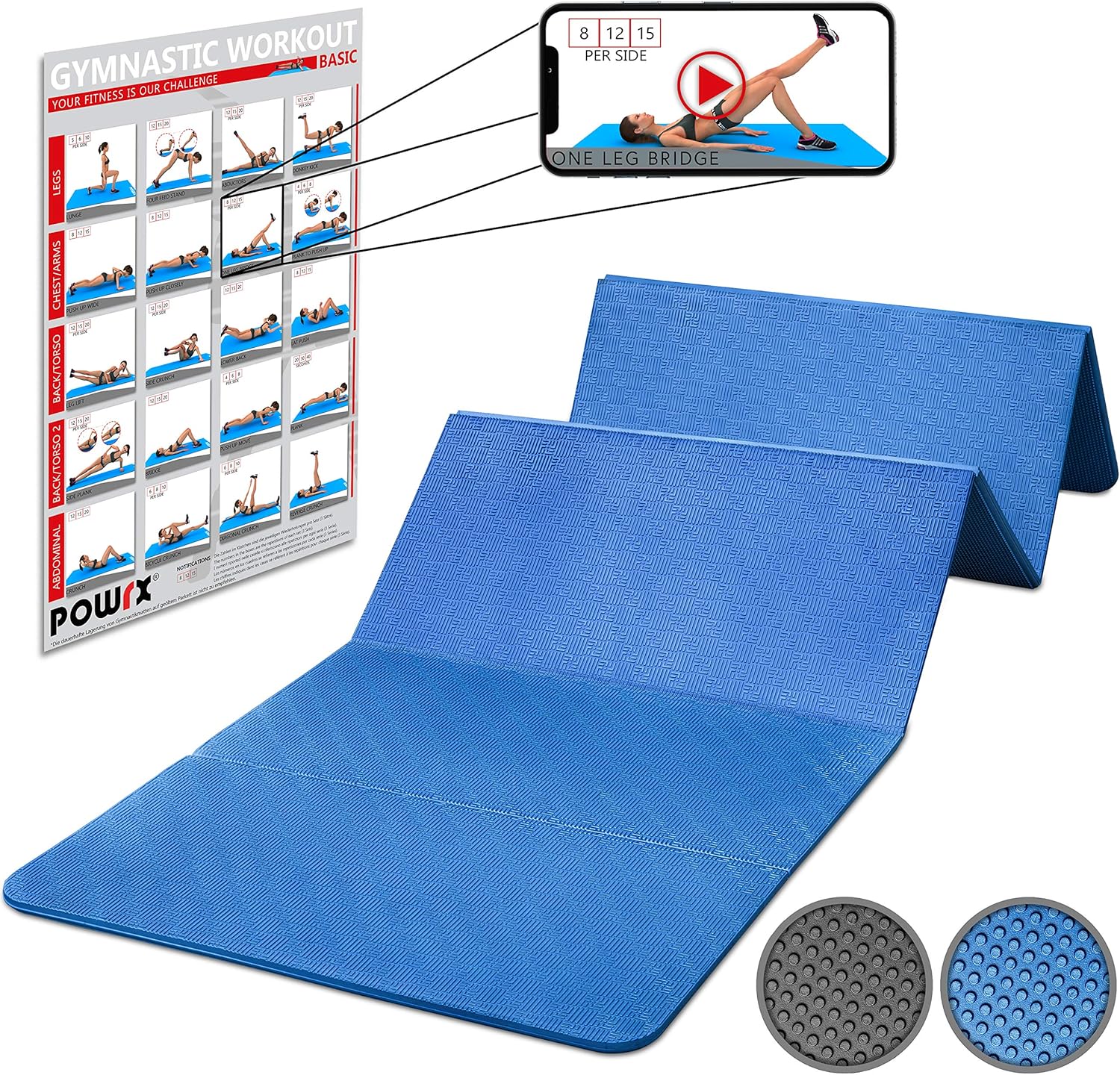 Powrx Folding Exercise Mat Designed For Yoga, Pilates, Aerobics, Home
