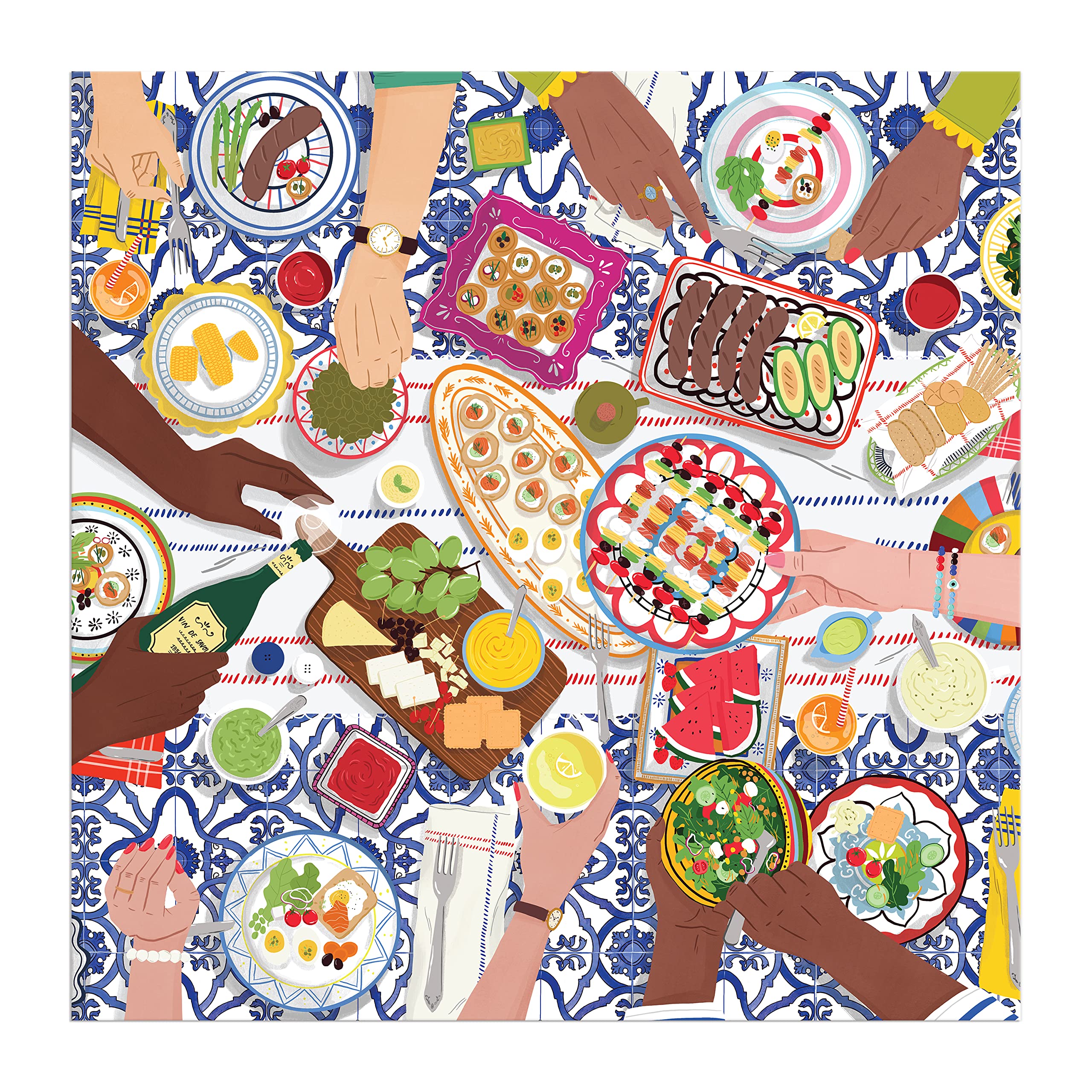 Galison Gather Together – 500 Piece Puzzle Fun and Challenging Activity with Bright and Bold Artwork of Mediterranean Vignette of Friends and Family for Adults and Families