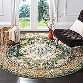 SAFAVIEH Monaco Collection Area Rug - 6'7" Round, Forest Green & Light Blue, Non-Shedding & Easy to Clean, Distressed Medalli