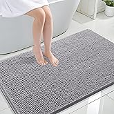 OLANLY Bathroom Rugs 47x32, Extra Soft Absorbent Chenille Bath Rugs, Rubber Backing Quick Dry, Machine Washable Bath Mats for Bathroom Floor, Tub and Shower, Home Decor Accessories, Grey