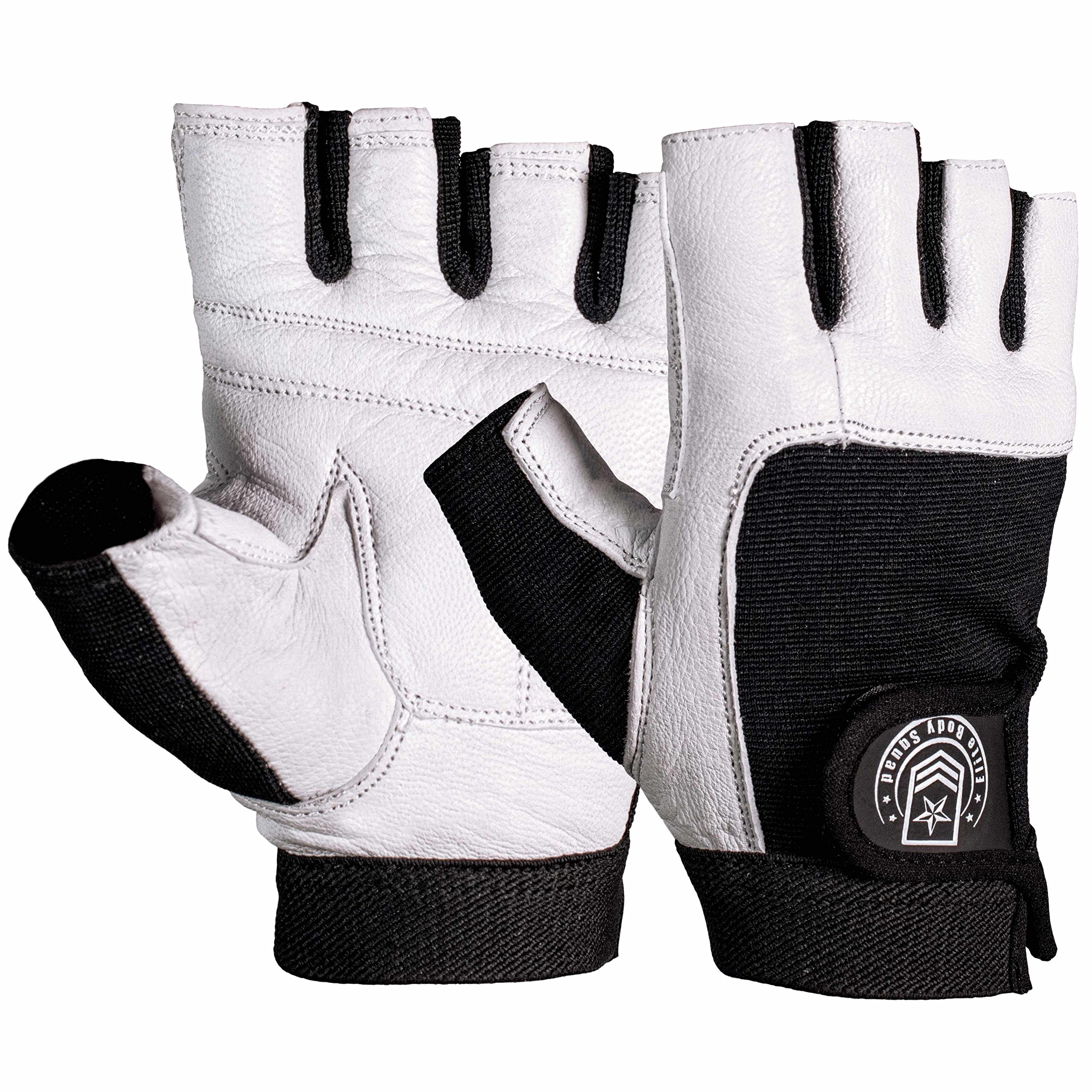 Elite Body Squad Weight Lifting Gym Gloves Exercise Fitness Training Glove With White Leather Grip For Men Or Women - Size Large