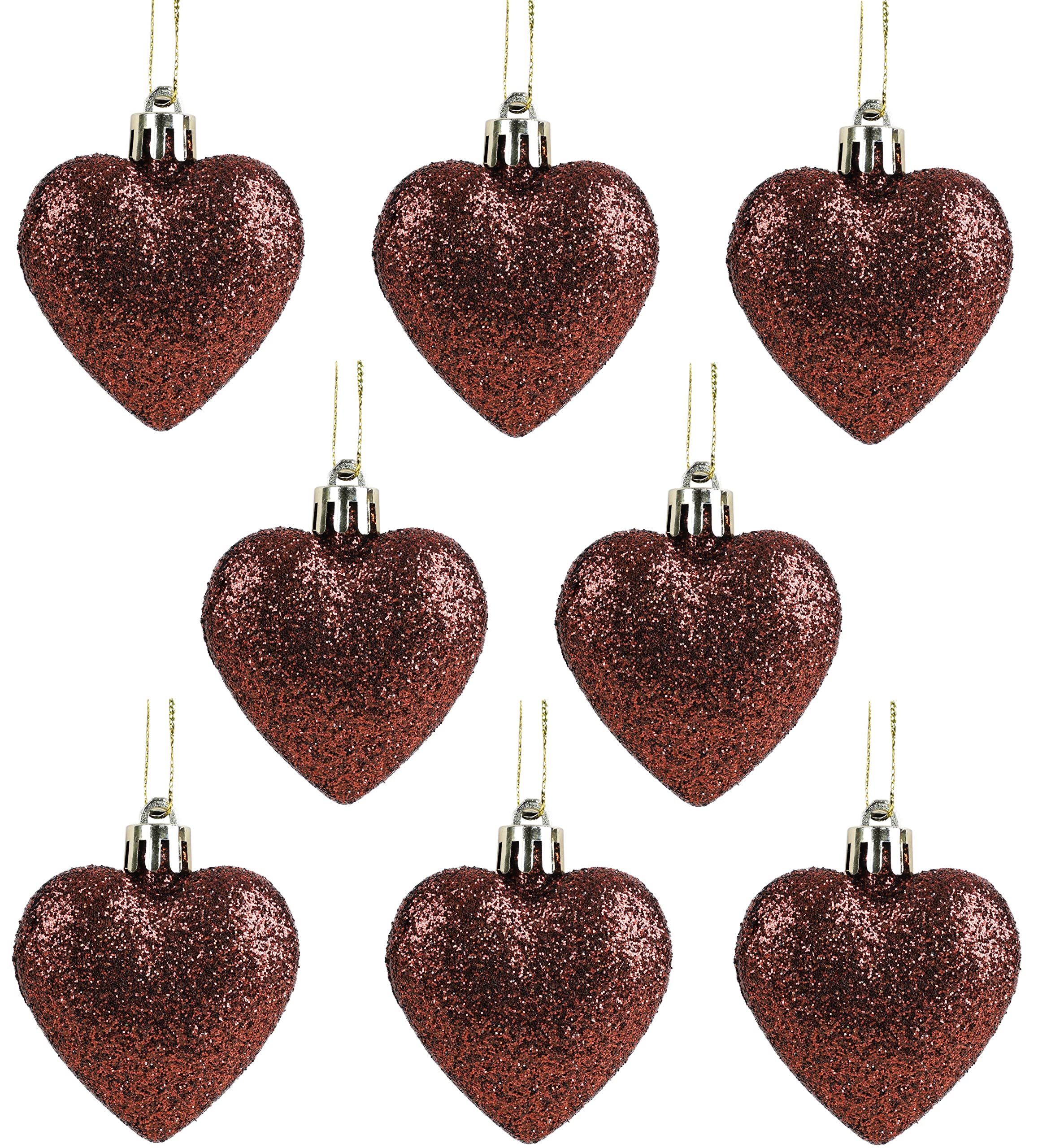Christmas Concepts® Pack of 8-60mm Heart Shaped Christmas Tree Baubles – Glitter Decorated Baubles (Brown)