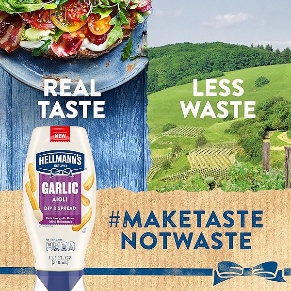 HELLMANN’S GARLIC DIP & SPREAD GARLIC AIOLI FOR FRENCH FRIES, SANDWICHES, BURGERS & MORE MADE WITH 100% CERTIFIED VEGAN INGREDIENTS 11.5 OZ