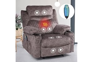 Comermax Overstuffed Massage Recliner Chairs with Heat Manual Fabric Reclining Chairs Theater Recliners with Cup Holders, Brown