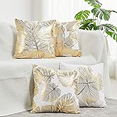 NeatBlanc Pack of 4 Decorative Throw Pillow Case Cushion Cover Gold Stamping Leaves 18 x 18 inches 45 x 45 cm for Couch Bedroom Car…