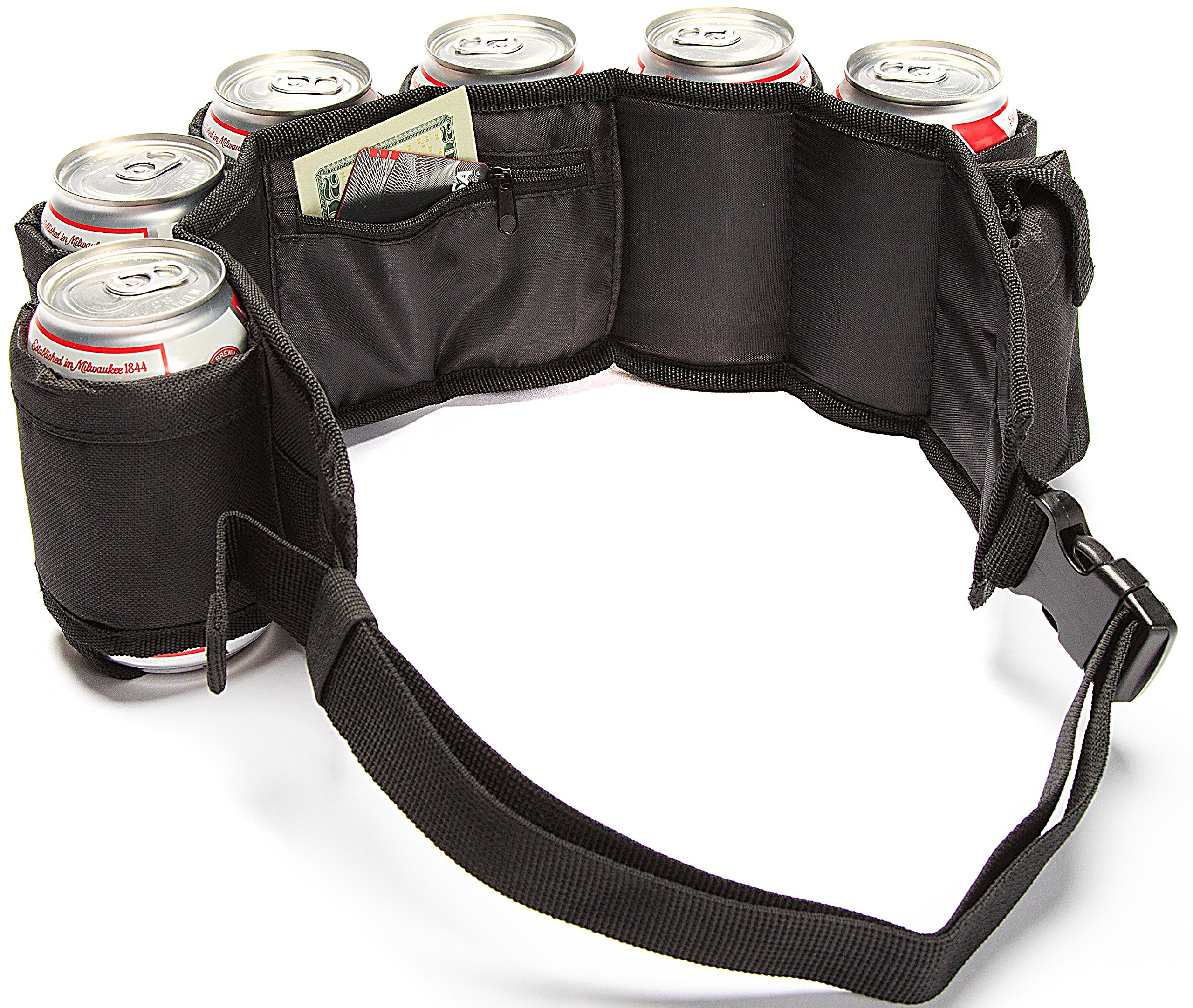 Beer Belt Tough Insulated Holder for 6 Cold Beers Adjustable Waist Strap with Buckle
