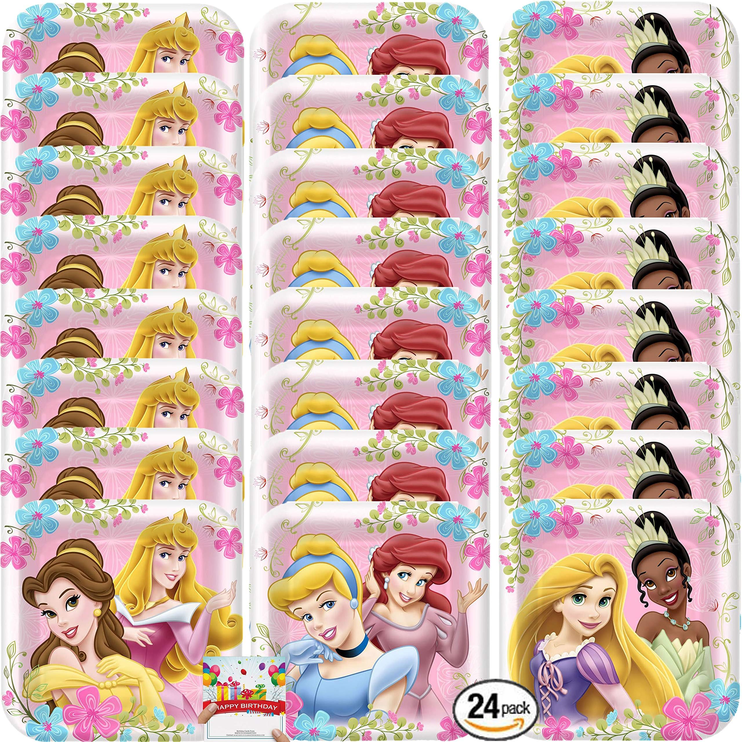 Princess Party Supplies Birthday Dessert Plates Bundle Serves 24 with Disney Princess Characters Ariel, Cinderella, Belle, Aurora, Rapunzel and Tiana