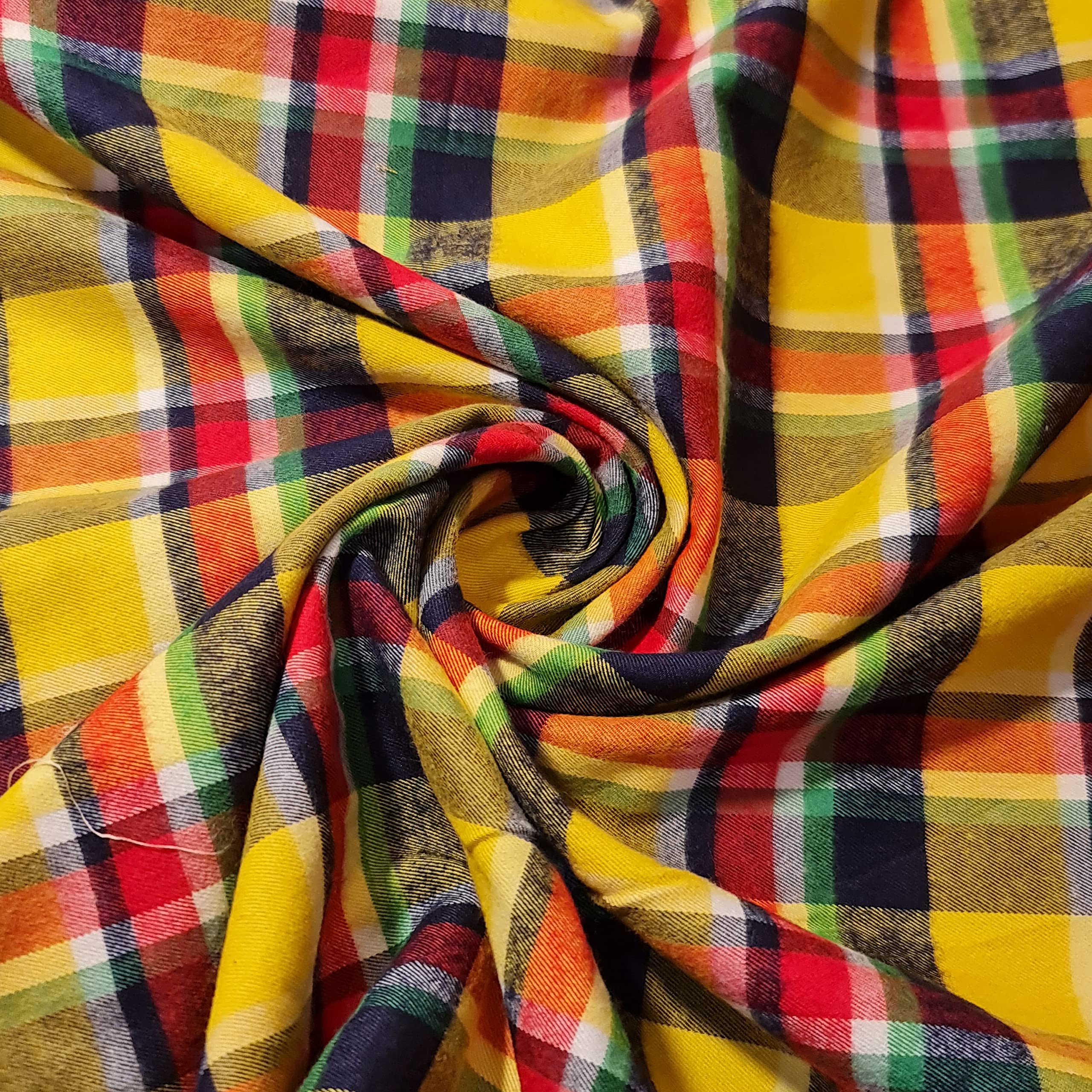 New 100% Brushed Cotton Flannel Fabric Tartan Winceyette Craft Dress Material 44" - 112 cm Wide Sold As 1 Meter Pre - Cut Lengths (Yellow Multi Tartan)
