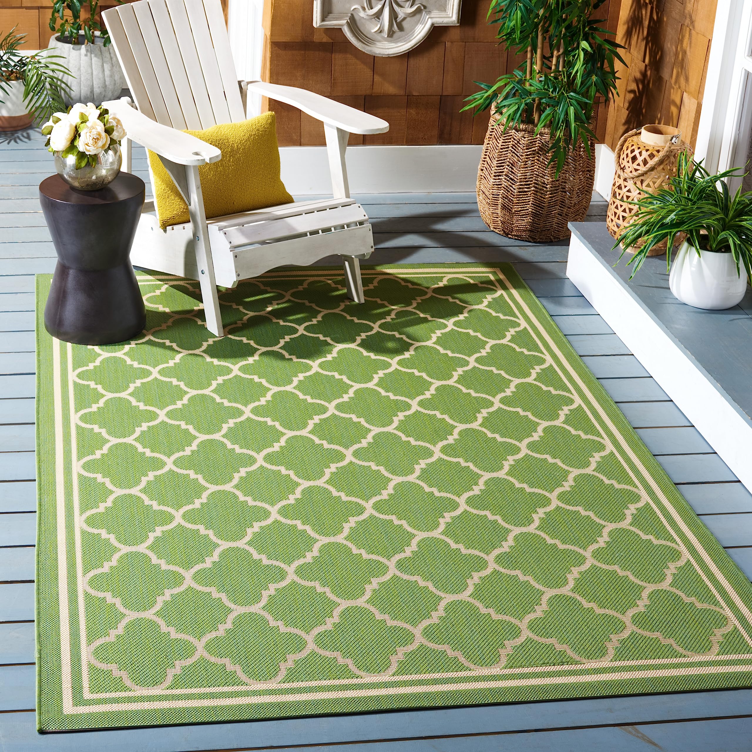 Safavieh Trellis Indoor/Outdoor Woven Rectangle Area Rug, Courtyard Collection, CY6918, in Green / Beige, 79 X 152 cm for Garden, Patio or Any Outdoor Space