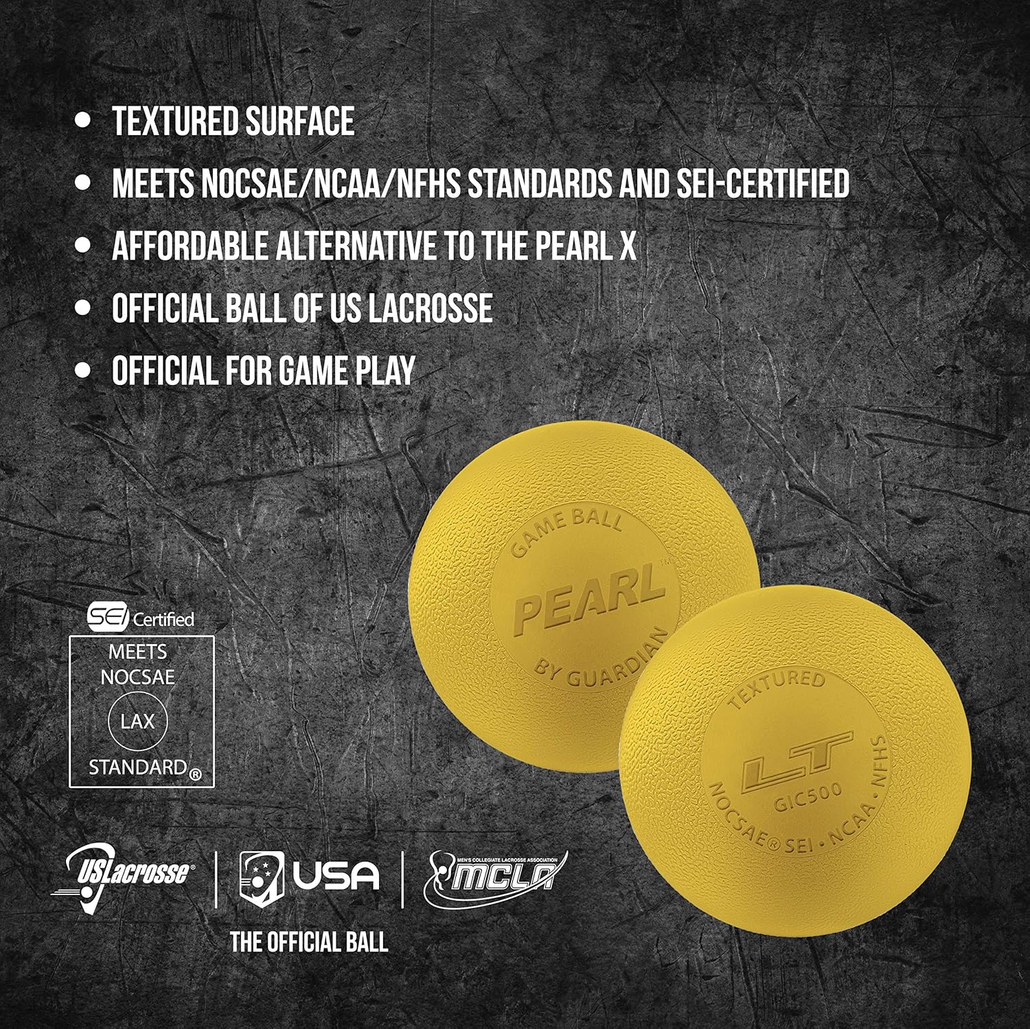 White & Yellow Guardian Innovations Pearl LT Textured Lacrosse Balls