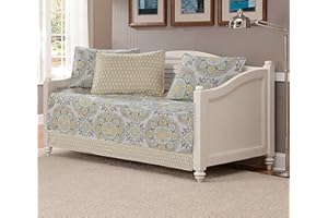 FANCY LINEN Fancy Collection 5pc Day Bed Cover Modern Reversible White Yellow Green Grey New (Flowers Yellow)