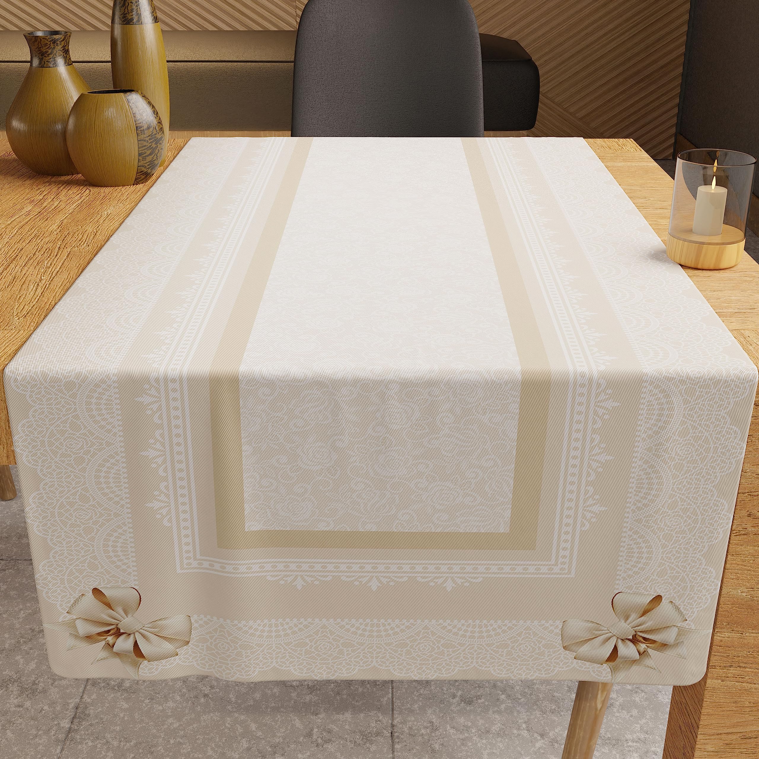 PETTI Artigiani Italiani - Kitchen Textile Accessories, Elegant Table Runner 40 x 140 cm in Microfibre, Table Cloth in Digital Print Beige Bow, 100% Made in Italy — image 1