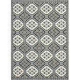 SAFAVIEH Washable Rug Outdoor Veranda Collection - 6'7" x 9'6", Blue & Chocolate, Non-Shedding & Easy to Clean, Ideal for Pat