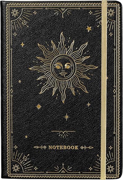 Artfan A5 Notebook 144 Pages Lined Faux Leather Cover Pocket Black