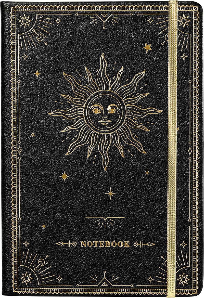 Artfan A5 Notebook 144 Pages Lined Faux Leather Cover Pocket Black
