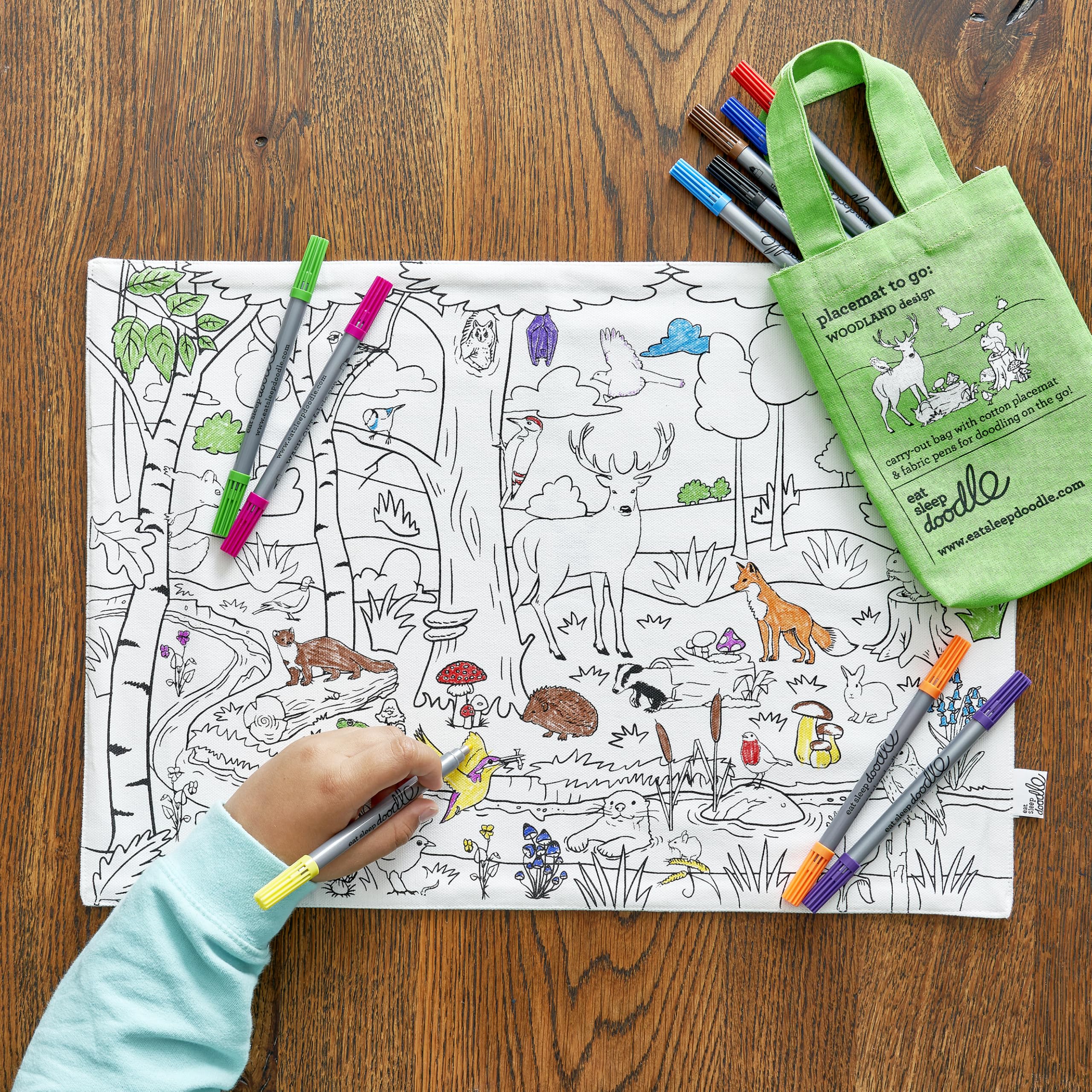 eatsleepdoodle Colouring Placemat For Kids w/ 10pk Washable Markers For Kids - 33x47cm United States Colour Your Own Placemat Woodland Activity - Ultra Washable & Reusable Arts and Crafts For Kids