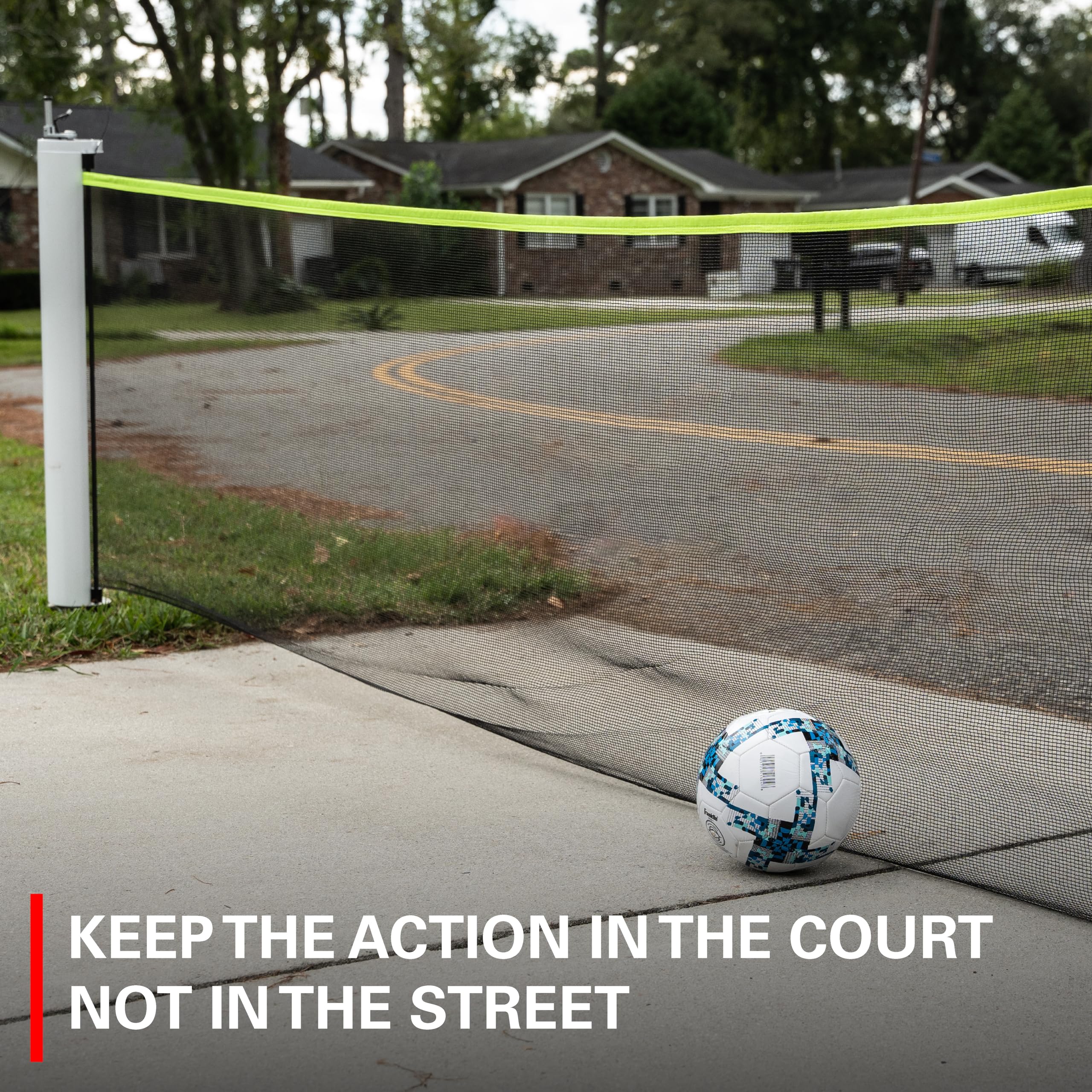 Rukket Driveway Guard Adjustable Barricade Net with Removeable Ground Stakes, Portable Barrier Netting for Sports, Keep Basketballs from Rolling Into The Street