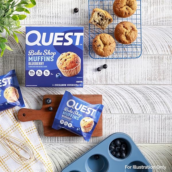 QUEST NUTRITION BLUEBERRY MUFFIN, 10G PROTEIN, 3G NET CARB, 2G SUGAR, PROTEIN SNACK, 4 COUNT